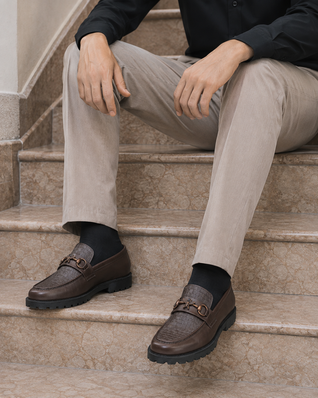 ZAVIO Bee Bit Woven Loafer — Dark Brown