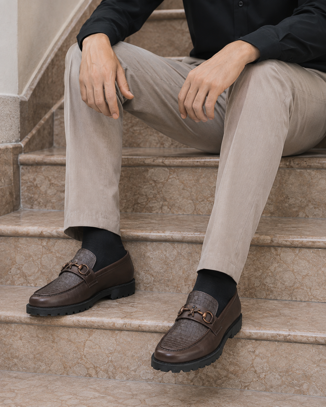 ZAVIO Bee Bit Woven Loafer — Dark Brown
