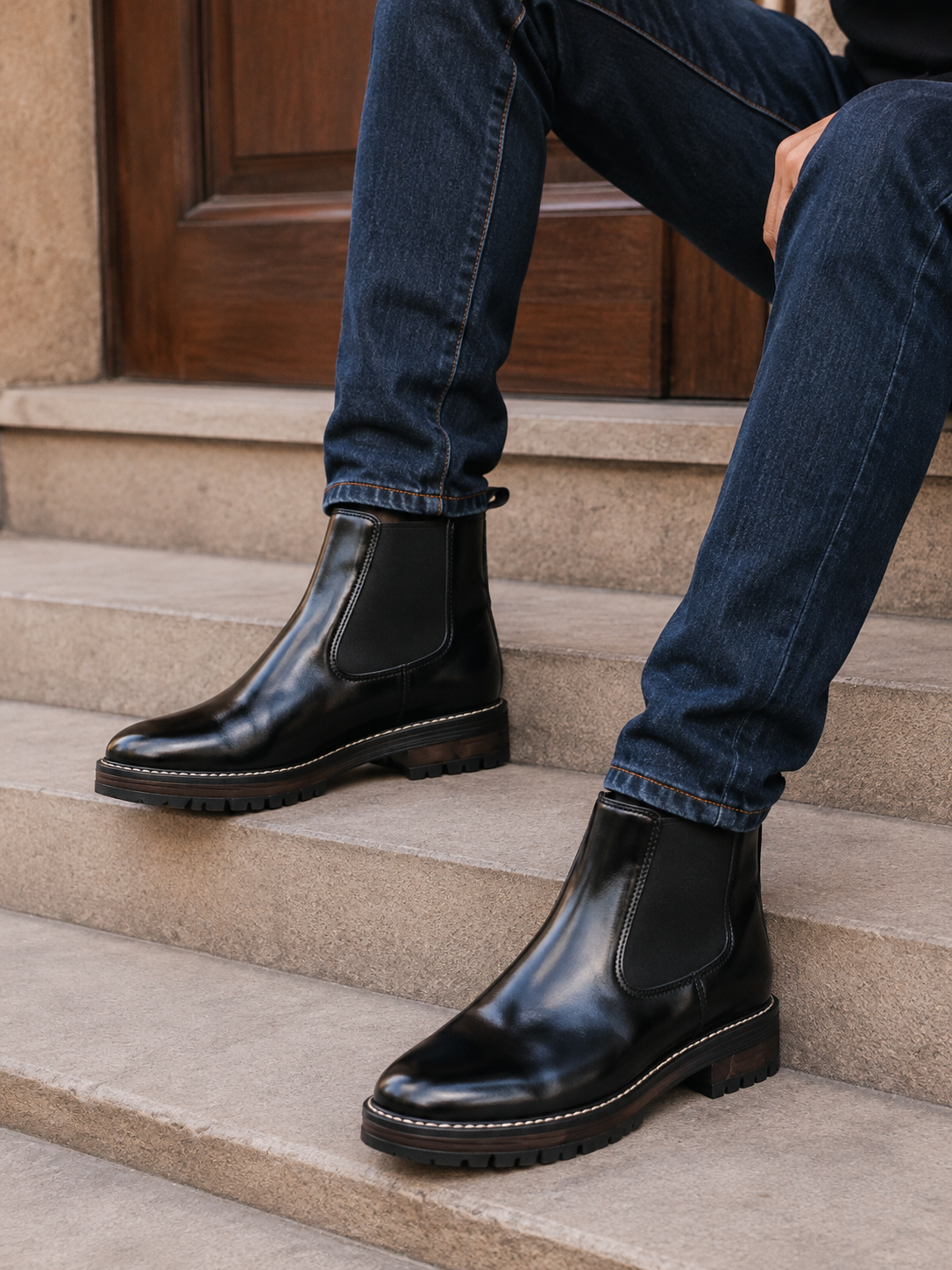 ZAVIO Chelsea Boot, Lug Sole — Black