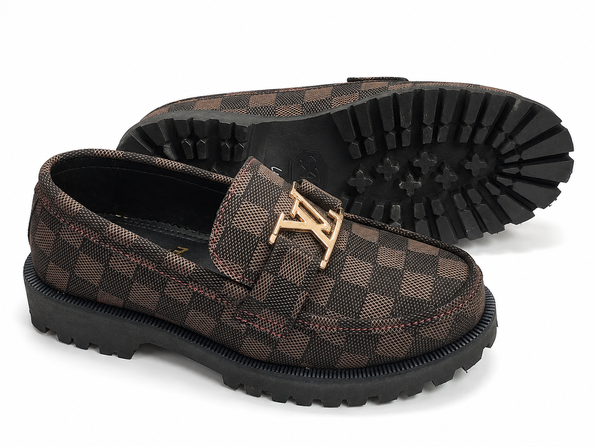ZAVIO Checkered Pattern Loafer — Brown