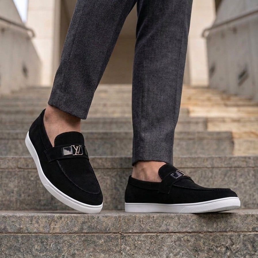 ZAVIO Hardware Suede Sneaker Loafer — Matte Black