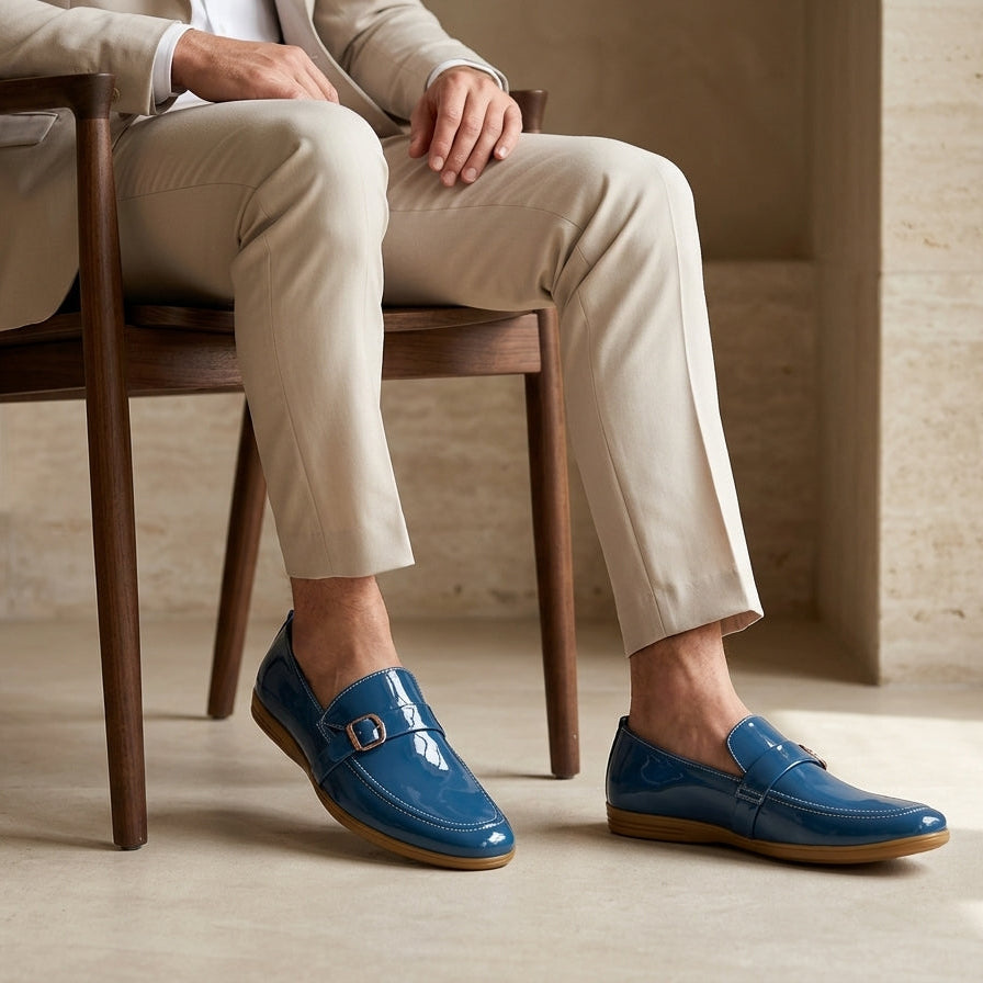 ZAVIO Patent Single Monk Loafer — Emerald Green