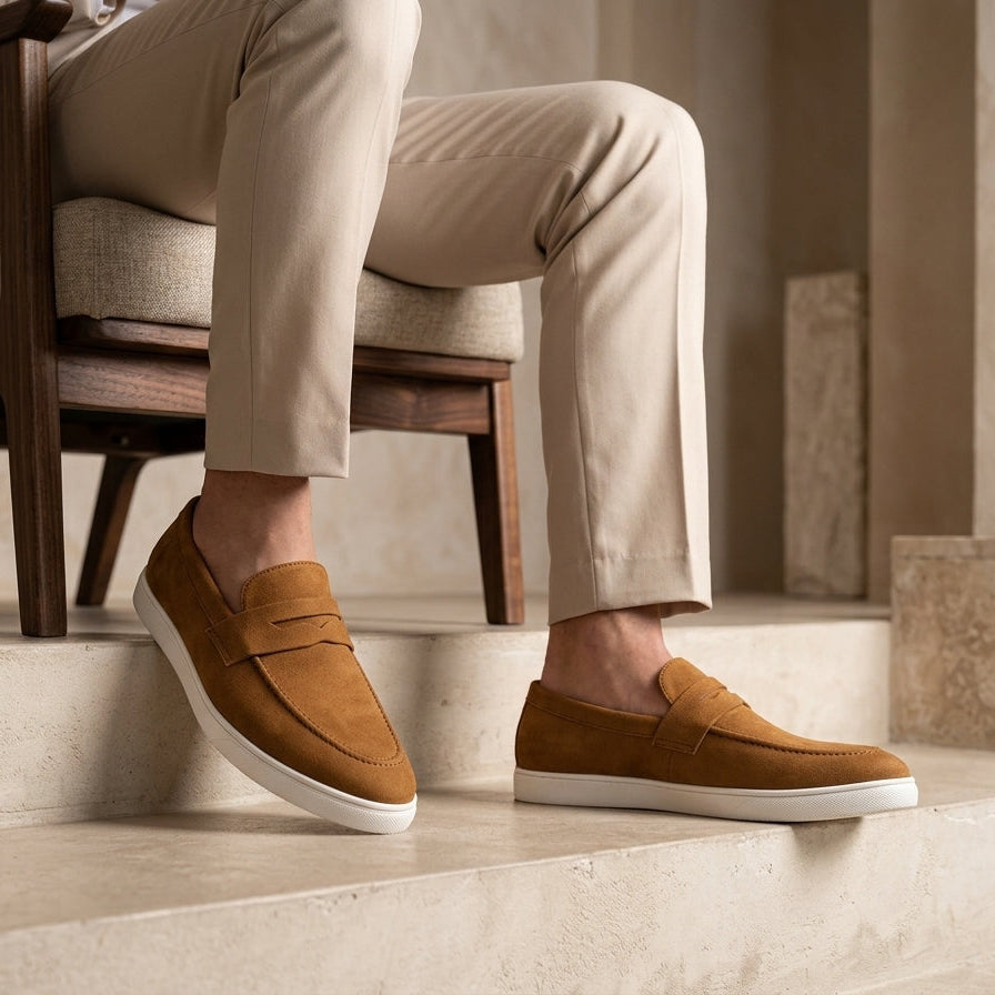 ZAVIO Suede Sneaker Penny Loafer — Mustard Tan