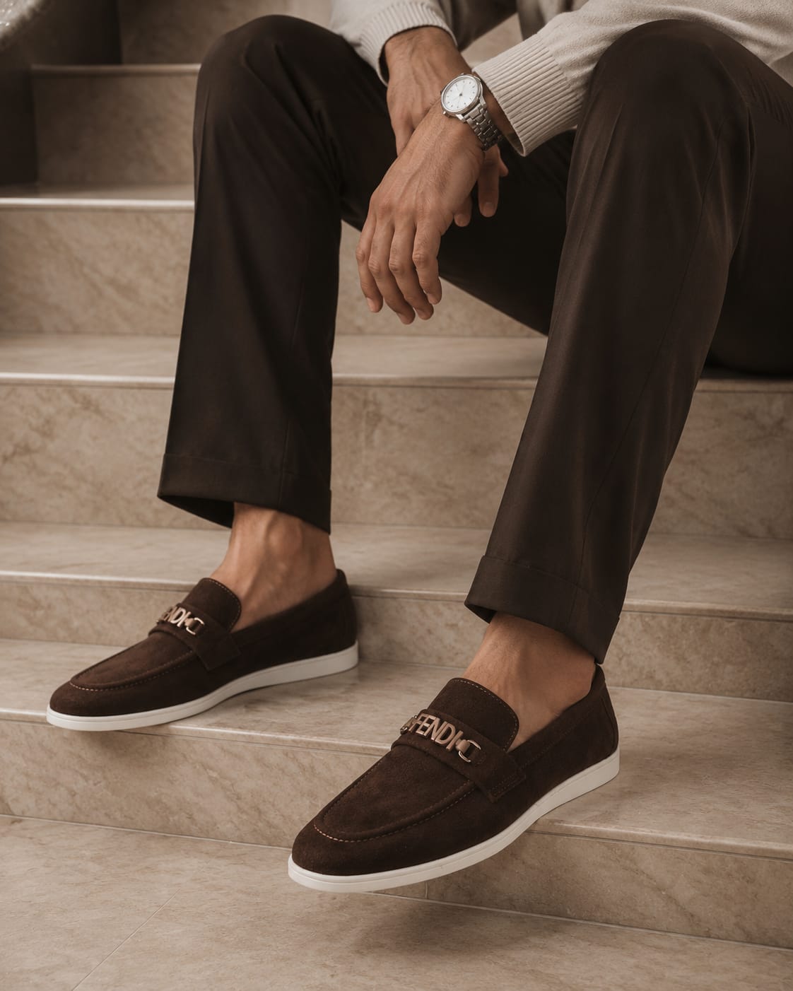 ZAVIO Hardware Suede Loafer — Dark Brown