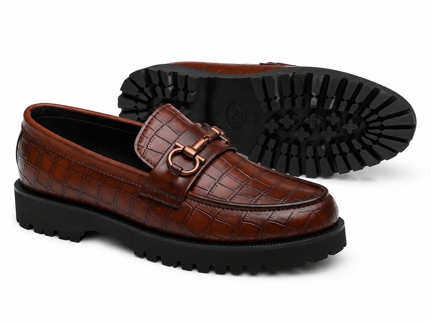 ZAVIO Croc Horsebit Lug Loafer — Brown