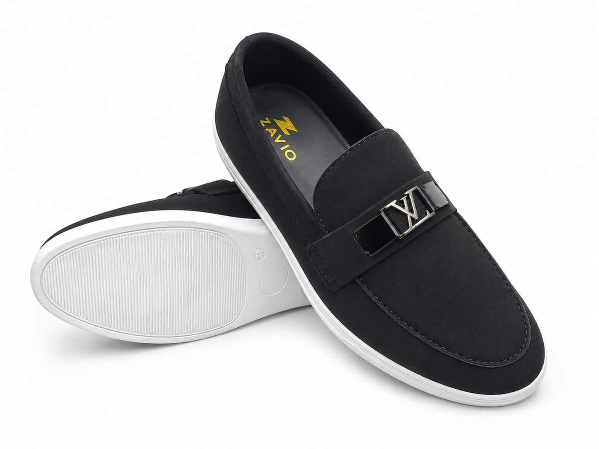 ZAVIO Hardware Suede Sneaker Loafer — Matte Black