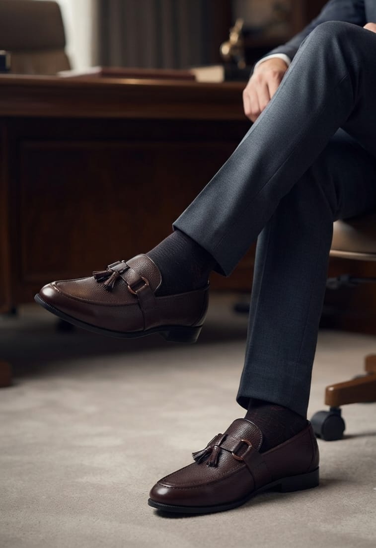 ZAVIO Pebbled Leather Tassel Loafer — Brown