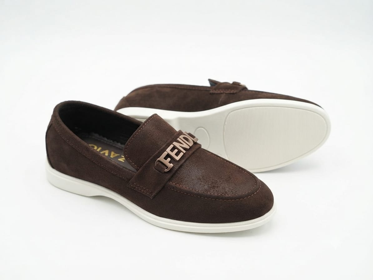 ZAVIO Hardware Suede Loafer — Dark Brown