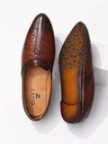 ZAVIO Crown Textured Khussa — Cognac Brown